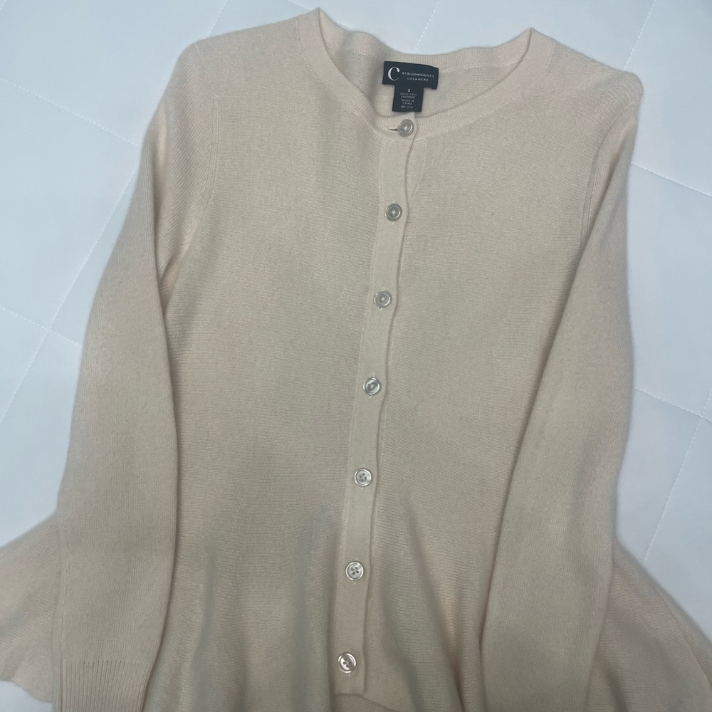 C By Bloomingdale's Cashmere Women's Cream Button-Front Crewneck Peplum Cardigan